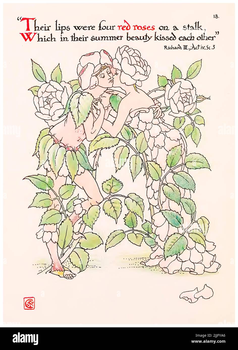 Rote Rosen (Richard III) aus dem Bildband 'Blumen aus Shakespeares Garten', Illustration von Walter Crane, 1909 Stockfoto