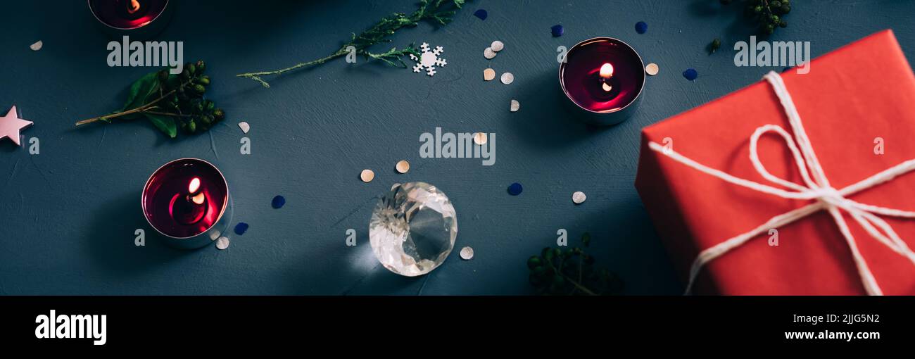 Festliche Feiertage Dekor Hintergrund Landung präsent Stockfoto