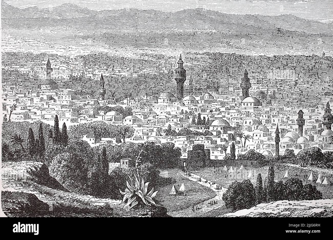 Ansicht von Damaskus im Jahr 1880, Syrien / View of Damaskus in 1880, Syrien, Historisch, historisch, digital verbesserte Reproduktion eines Originals aus dem 19.. Jahrhundert / digital restaurierte Reproduktion einer Originalvorlage aus dem 19. Jahrhundert, das Originaldatum nicht bekannt, Stockfoto