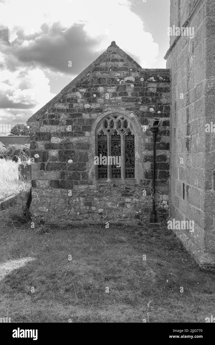 Außenansicht der St. Corentine's Church, Cury Stockfoto