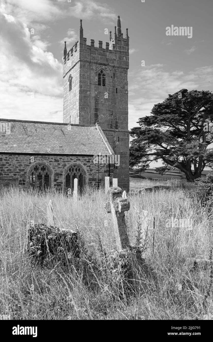 Außenansicht der St. Corentine's Church, Cury Stockfoto