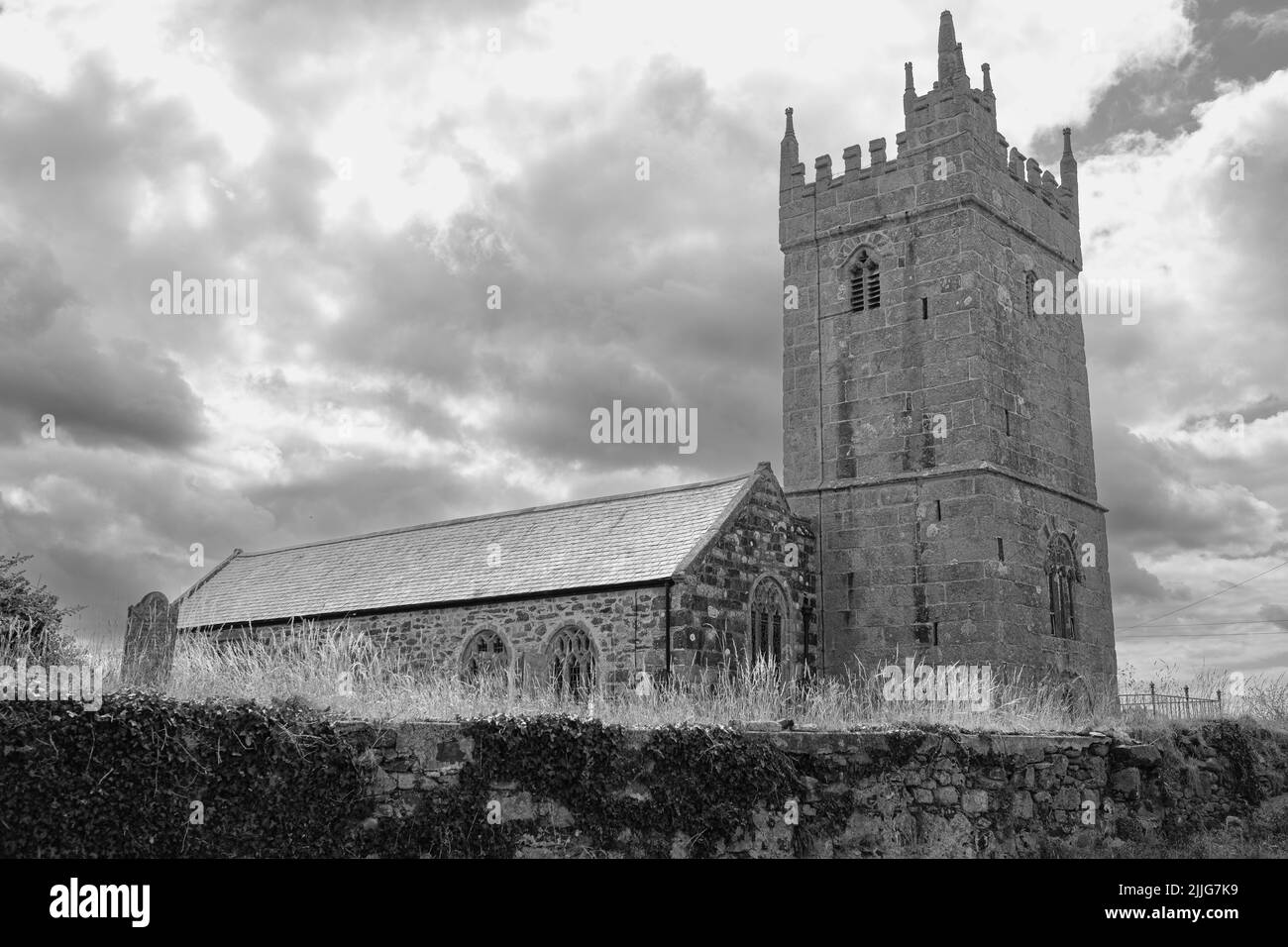 Außenansicht der St. Corentine's Church, Cury Stockfoto