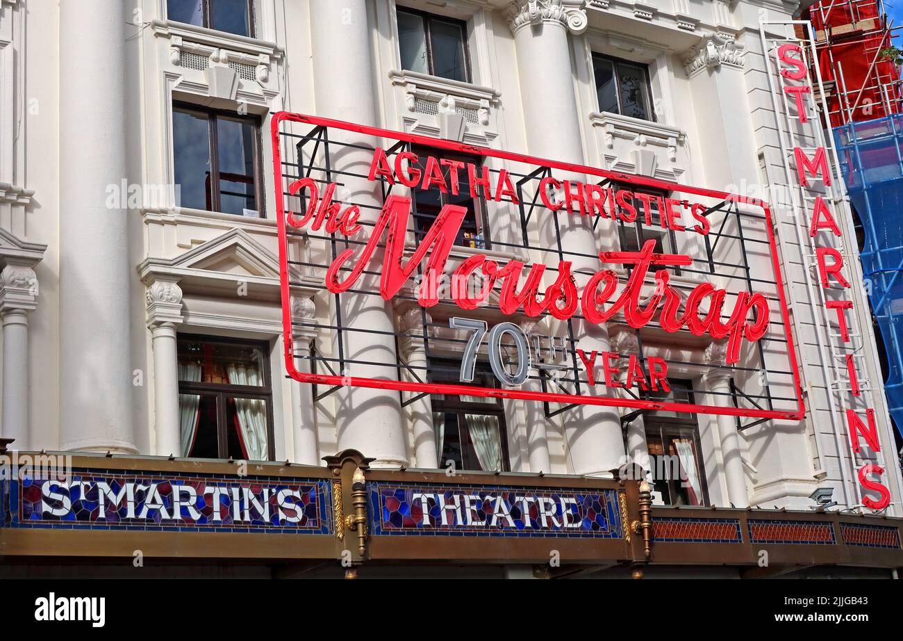 St Martins Theatre, die Agatha Christie Mousetrap 70. Jahre, West End Theater, West Street, London, England, UK, WC2H 9NZ Stockfoto