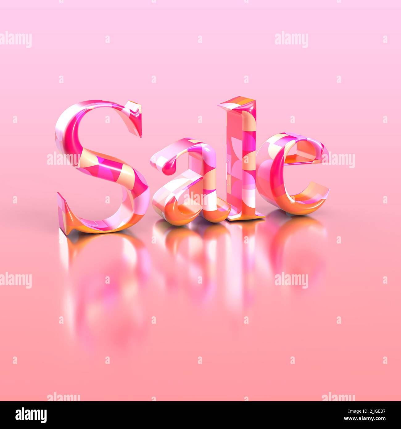 Farbenfroher Sale 3D Render auf einem rosa Hintergrund mit Kopierbereich. Stockfoto