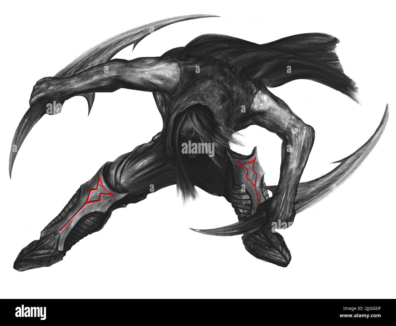 Demon Hunter Fantasy-Charakter, Charakterentwicklung für das Spiel, Konzeptkunst, digitale Illustration Stockfoto