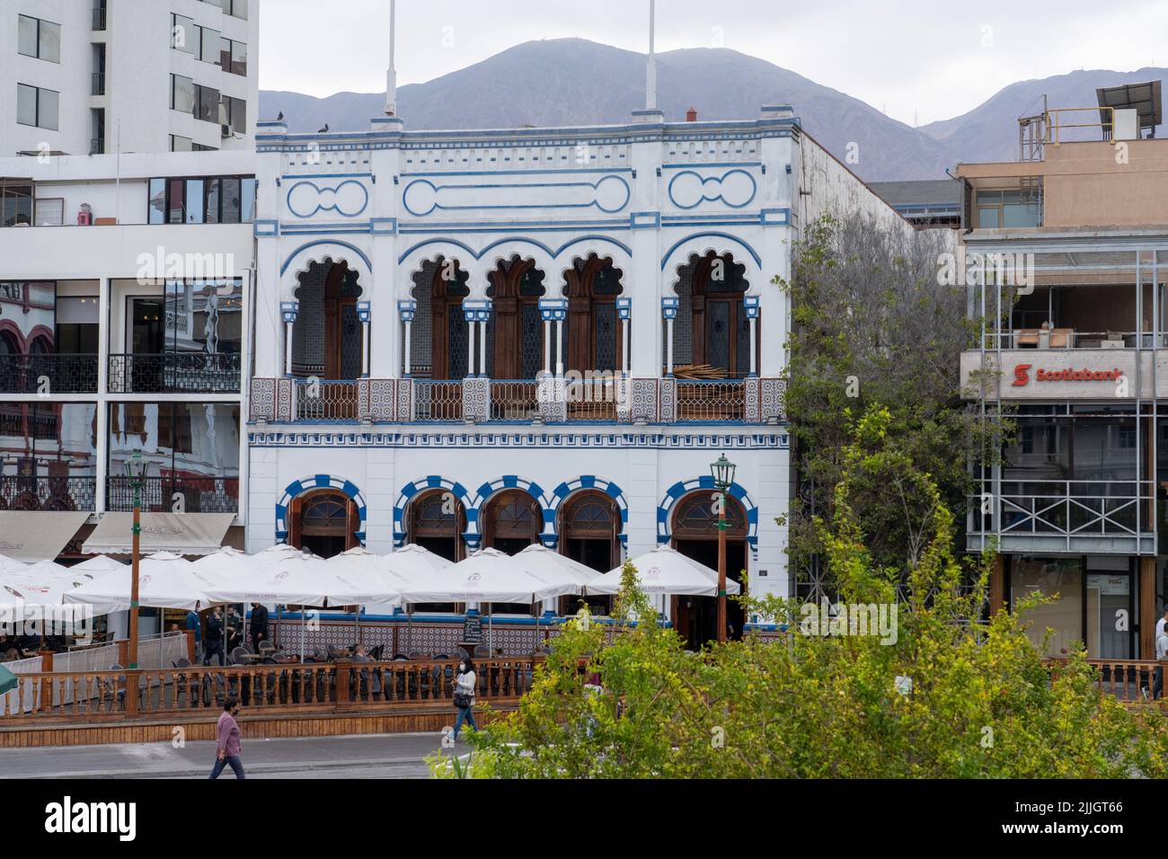 Das Casino Espanola oder Spanish Casino in Iquique, Chile war ein spanischer Männerclub, der 1903 in der Salpeterzeit erbaut wurde. Stockfoto