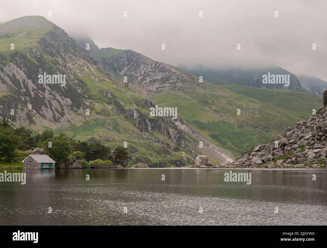 Llyn Ogwen Boathouse Stockfoto