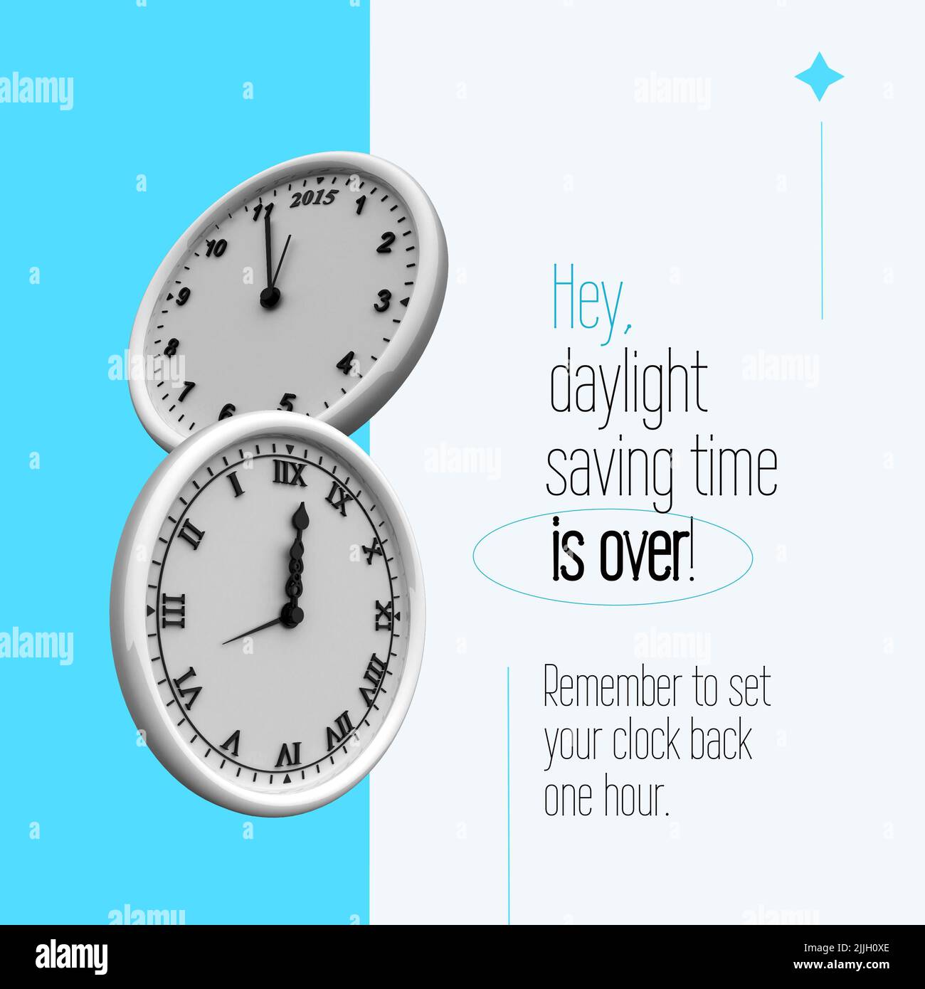 Zusammensetzung des Textes zum Ende der Sommerzeit über Uhren Stockfoto