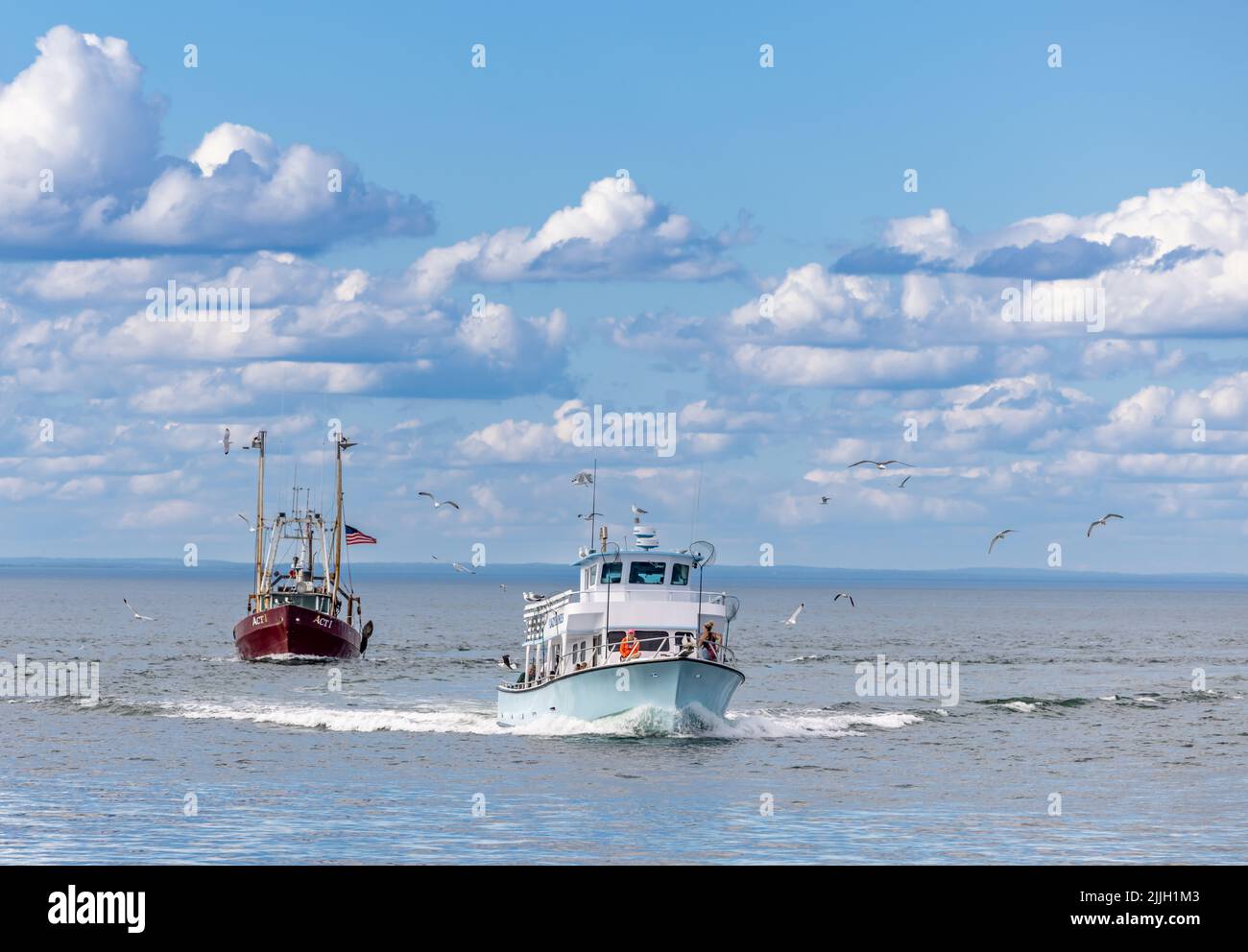 Charter Fischerboote Faulenzer gefolgt von kommerziellen Fischerboot Gesetz 1 Stockfoto