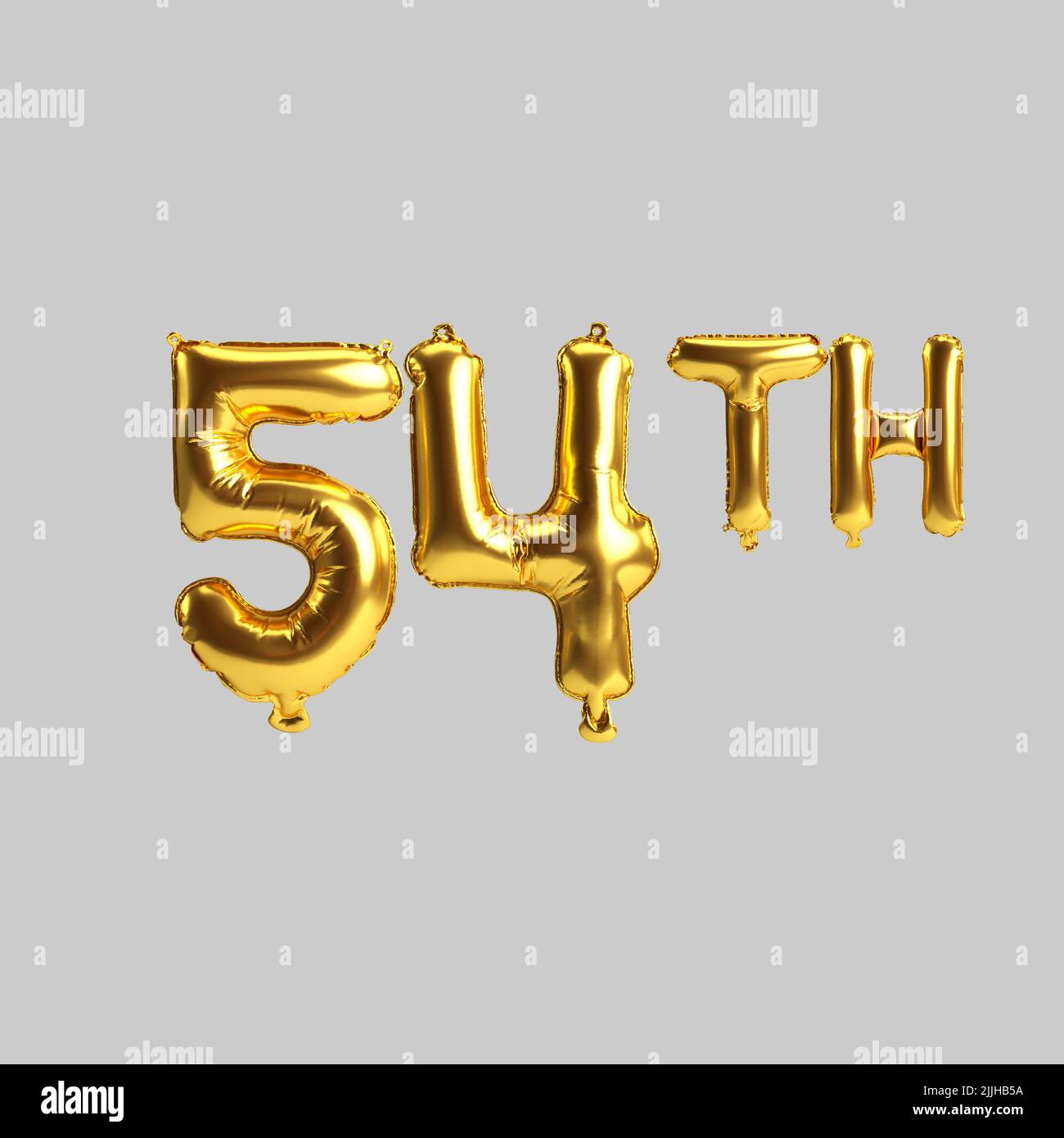 3D Abbildung von 54. goldenen Ballons isoliert auf weißem Hintergrund Stockfoto