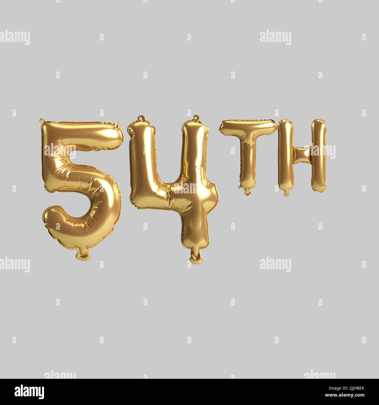 3D Abbildung von 54. goldenen Ballons isoliert auf dem Hintergrund Stockfoto