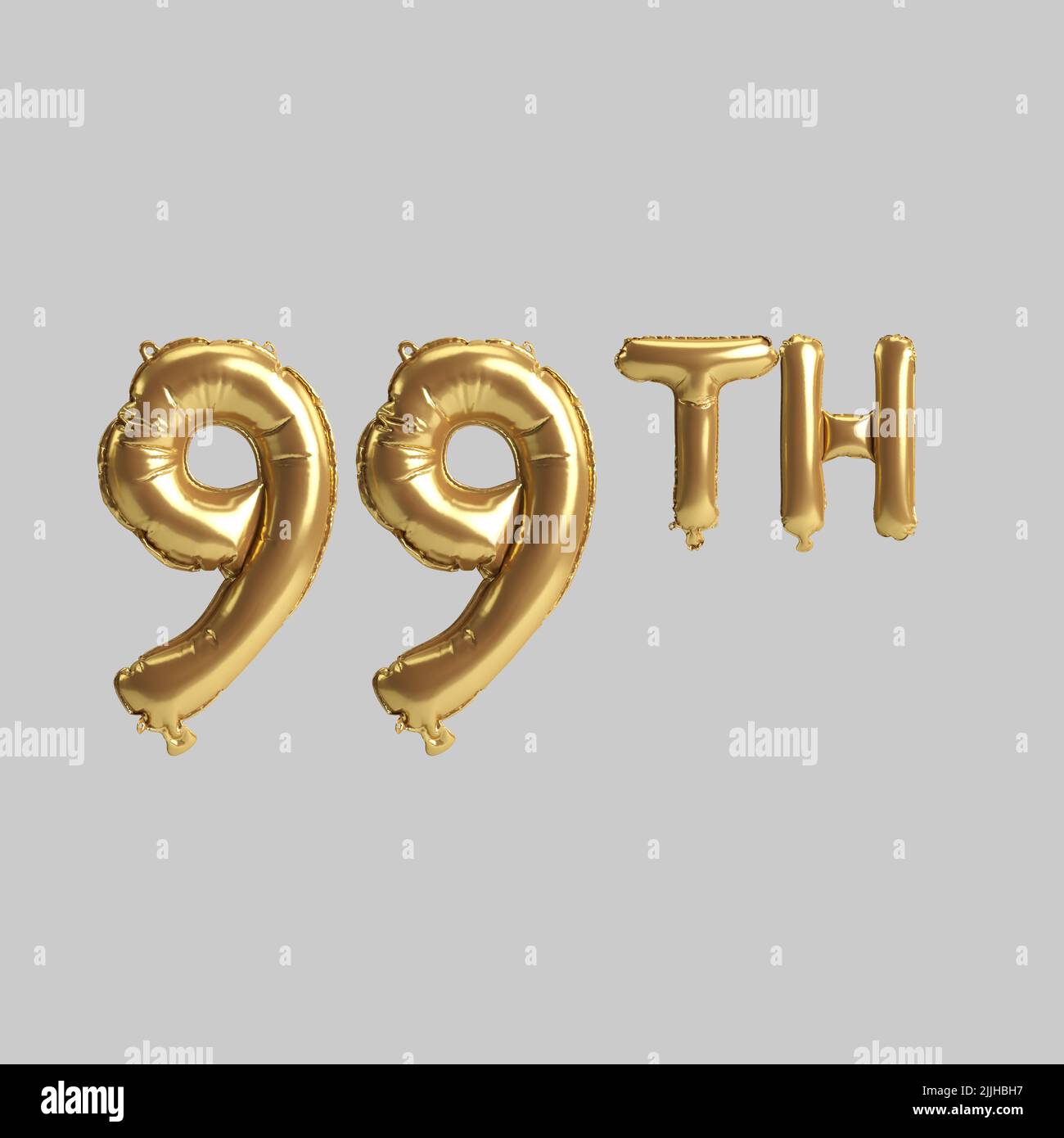 3D Abbildung von 99. goldenen Ballons isoliert auf dem Hintergrund Stockfoto