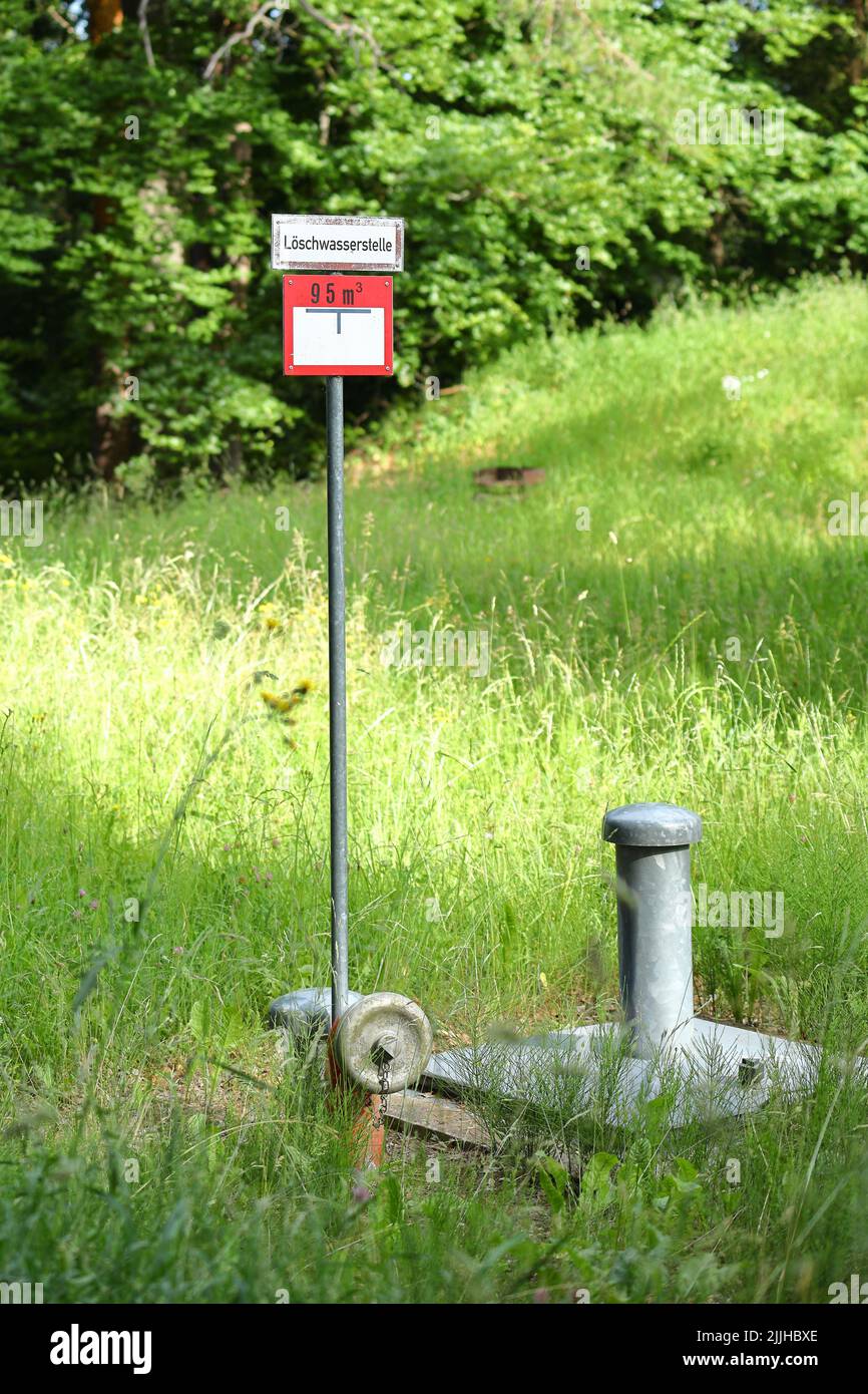 Löschwasserbehälter im Wald Stockfoto