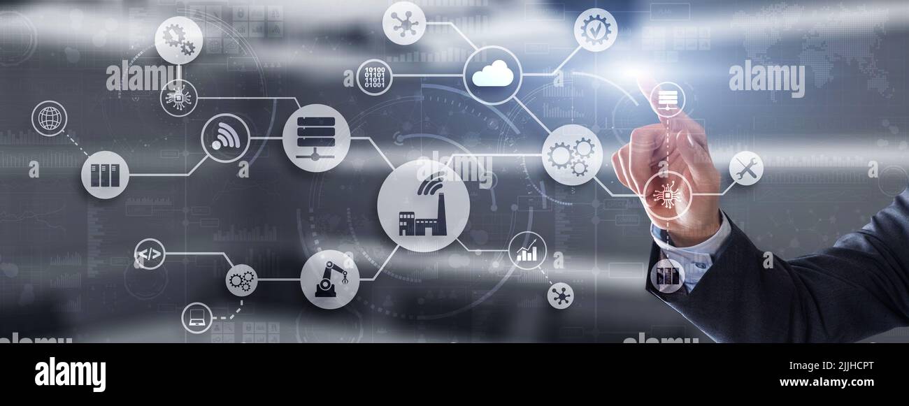 Symbole für die intelligente Automatisierung. Internet der Dinge IOT Stockfoto