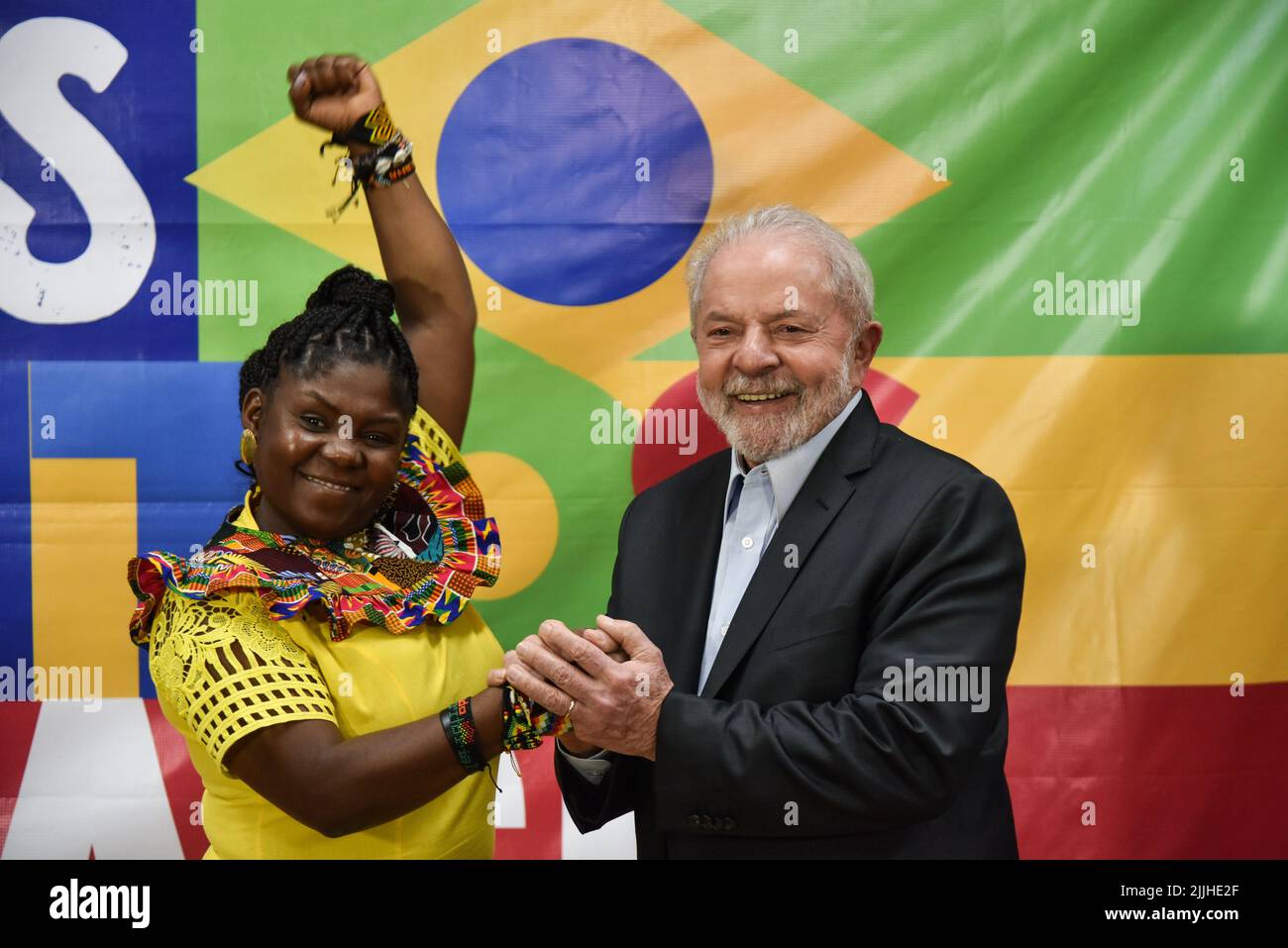 SÃO PAULO, SP – 26.07.2022: LULA ENCONTRA VIZEPRÄSIDENTIN da COLÔMBIA - der ehemalige Präsident und Kandidat für den Vorsitz der Republik, Luiz Inácio Lula da Silva (PT), trifft sich am kommenden Dienstag (26) mit der designierten Vizepräsidentin Kolumbiens, Francia Márquez, am Sitz der Perseu Abramo Stiftung in São Paulo. (Foto: Roberto Casimiro/Fotoarena) Stockfoto