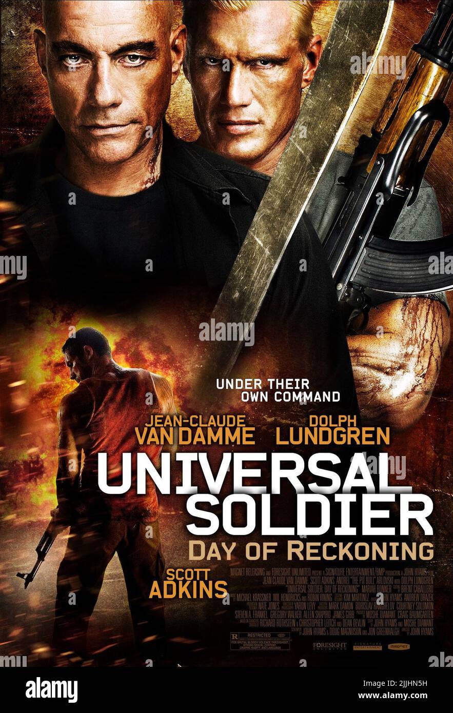 SCOTT ADKINS, JEAN-CLAUDE van Damme, Dolph Lundgren, Plakat, Universal Soldier: Tag der Abrechnung, 2012 Stockfoto