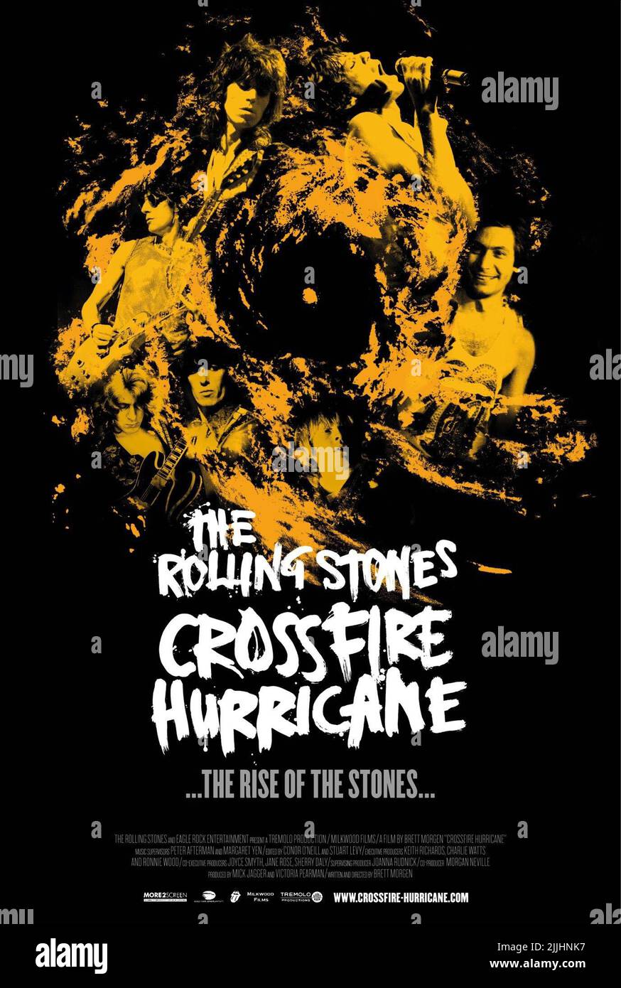 MICK JAGGER, Charlie Watts, Brian Jones, Bill Wyman, Keith Richards, RONNIE WOODS FILM POSTER, CROSSFIRE HURRICANE, 2012 Stockfoto