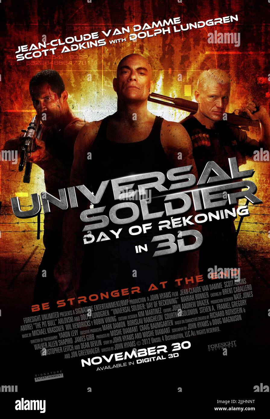 SCOTT ADKINS, JEAN-CLAUDE van Damme, Dolph Lundgren, Plakat, Universal Soldier: Tag der Abrechnung, 2012 Stockfoto