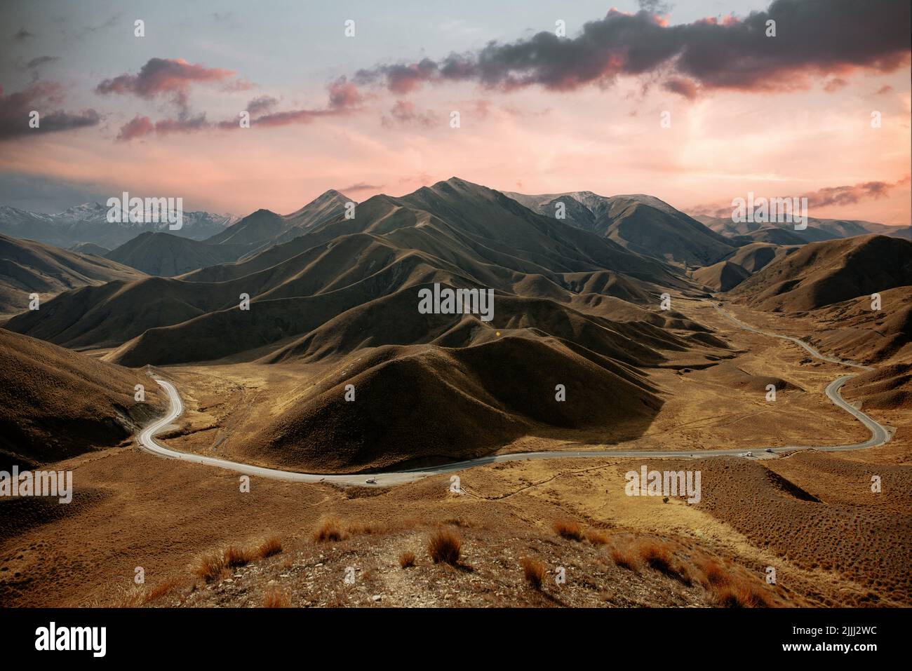 Lindis Pass Viewpoint, Neuseeland Stockfoto