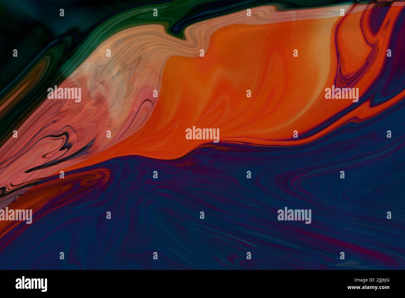 Blau und Orange, und Grüne Wellen Abstrakt flüssiger Marmor, eleganter Textur-Hintergrund. Luxus und einfache Hintergrund, Liquid Marmor Design abstrakte Farbe Stockfoto