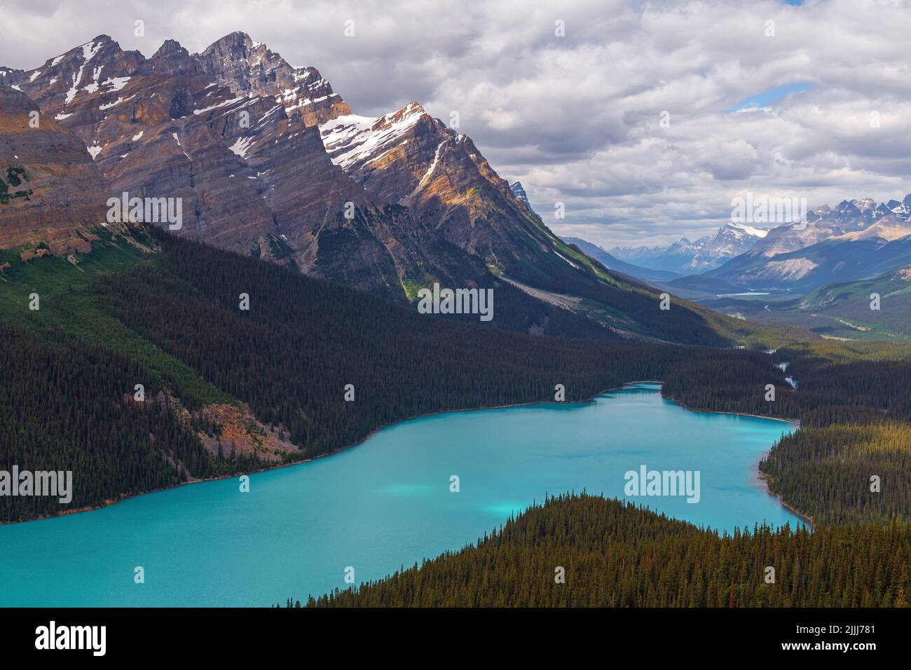 Peyto Lake, Canadian Rocky Mountains, Banff National Park, Alberta, Kanada. Stockfoto