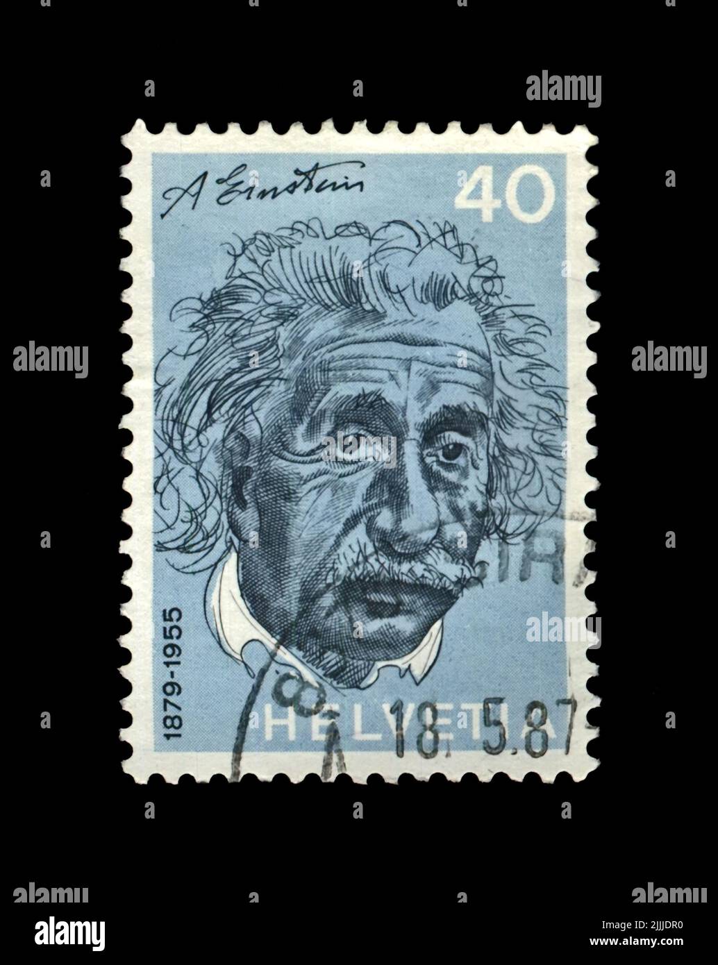 Albert Einstein, berühmter Wissenschaftler, Physiker, Nobelpreisträger, um 1972. Abgesagte Briefmarke gedruckt in der Schweiz Stockfoto
