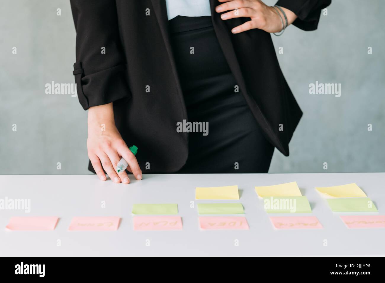 Frau Teamleiter Brainstorming neue Strategie-Analyse Stockfoto