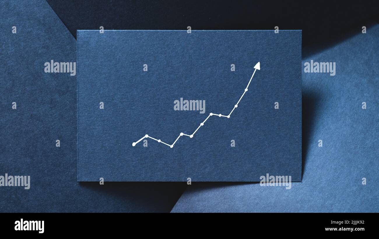 Diagramm Wachstum erhöhen Fortschritt Blaues Papier Hintergrund Stockfoto