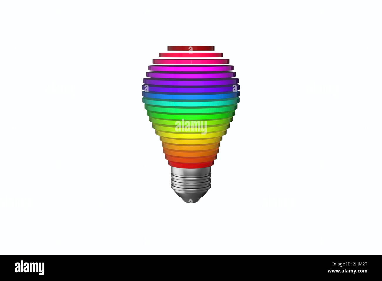 Mehrfarbige farbige Glühbirne Glühbirne Konzept Regenbogen mehrfarbige mehrfarbige Glühbirne isoliert ausgeschnitten Stockfoto
