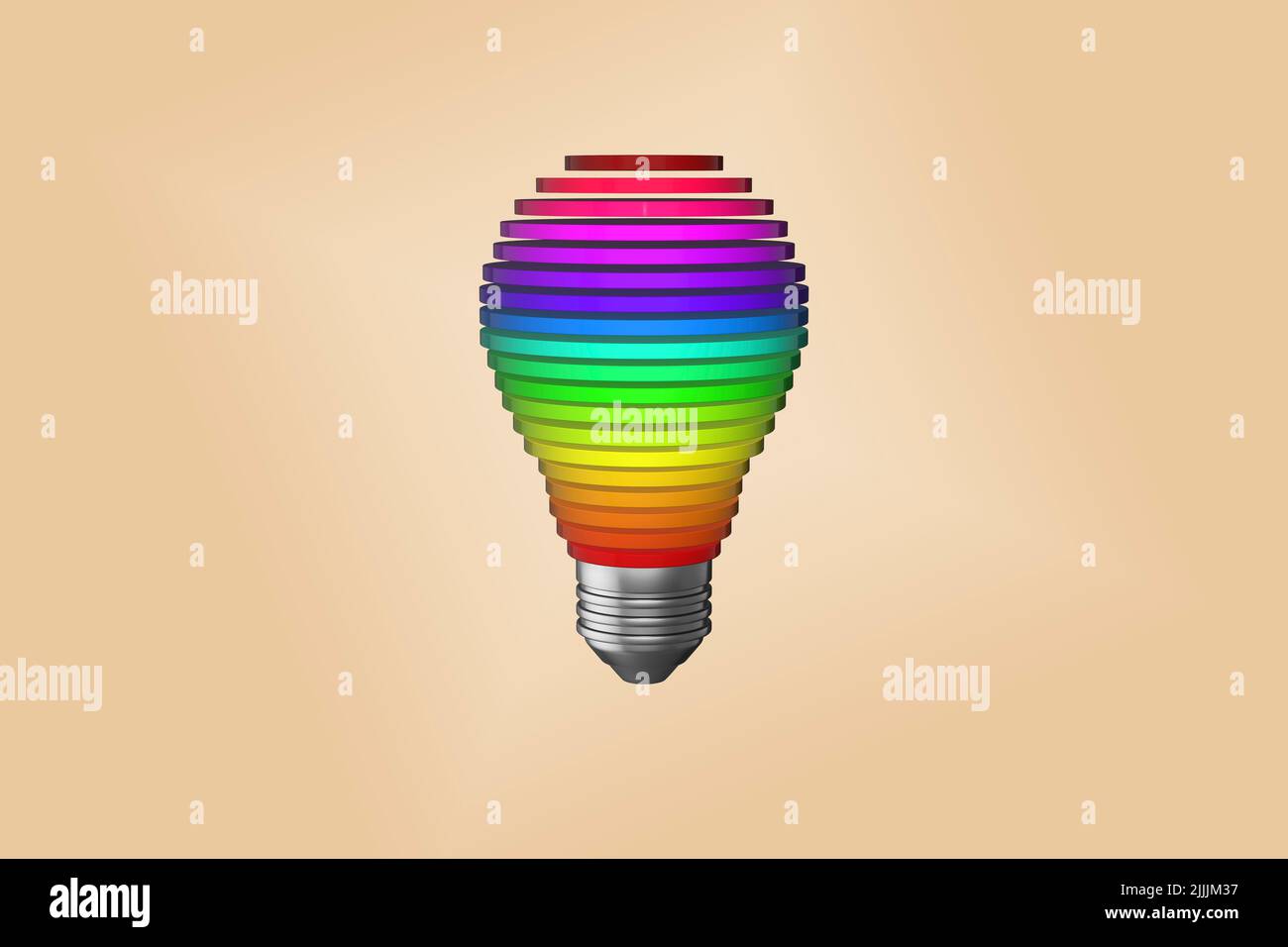 Mehrfarbige farbige Glühbirne Glühbirne Konzept Regenbogen mehrfarbige mehrfarbige Glühbirne isoliert Stockfoto