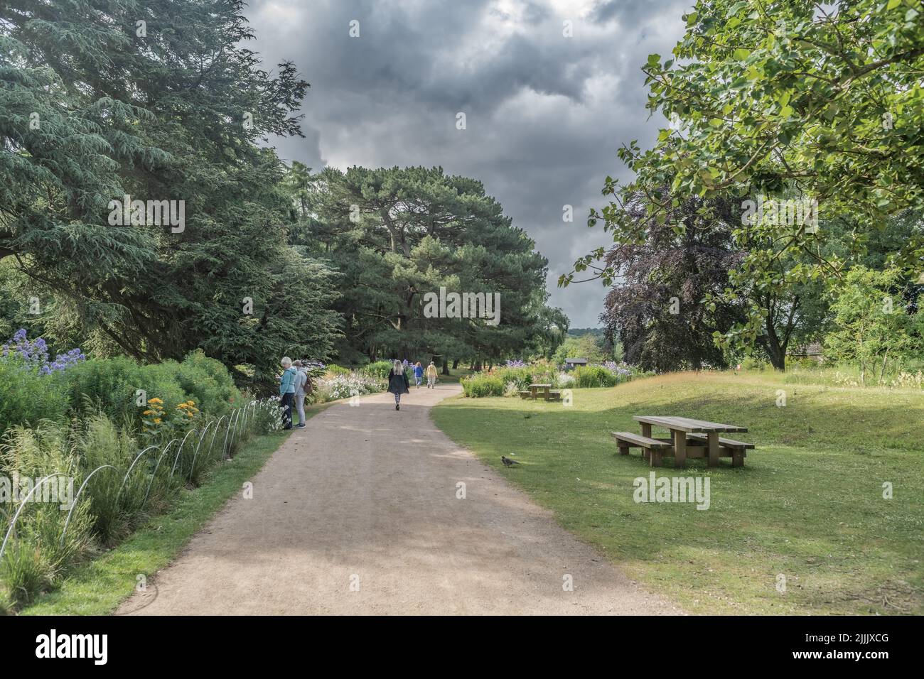 Staffordshire Lakeside Pathway sonnige Tageslandschaft, Stoke-on-Trent, Großbritannien Stockfoto