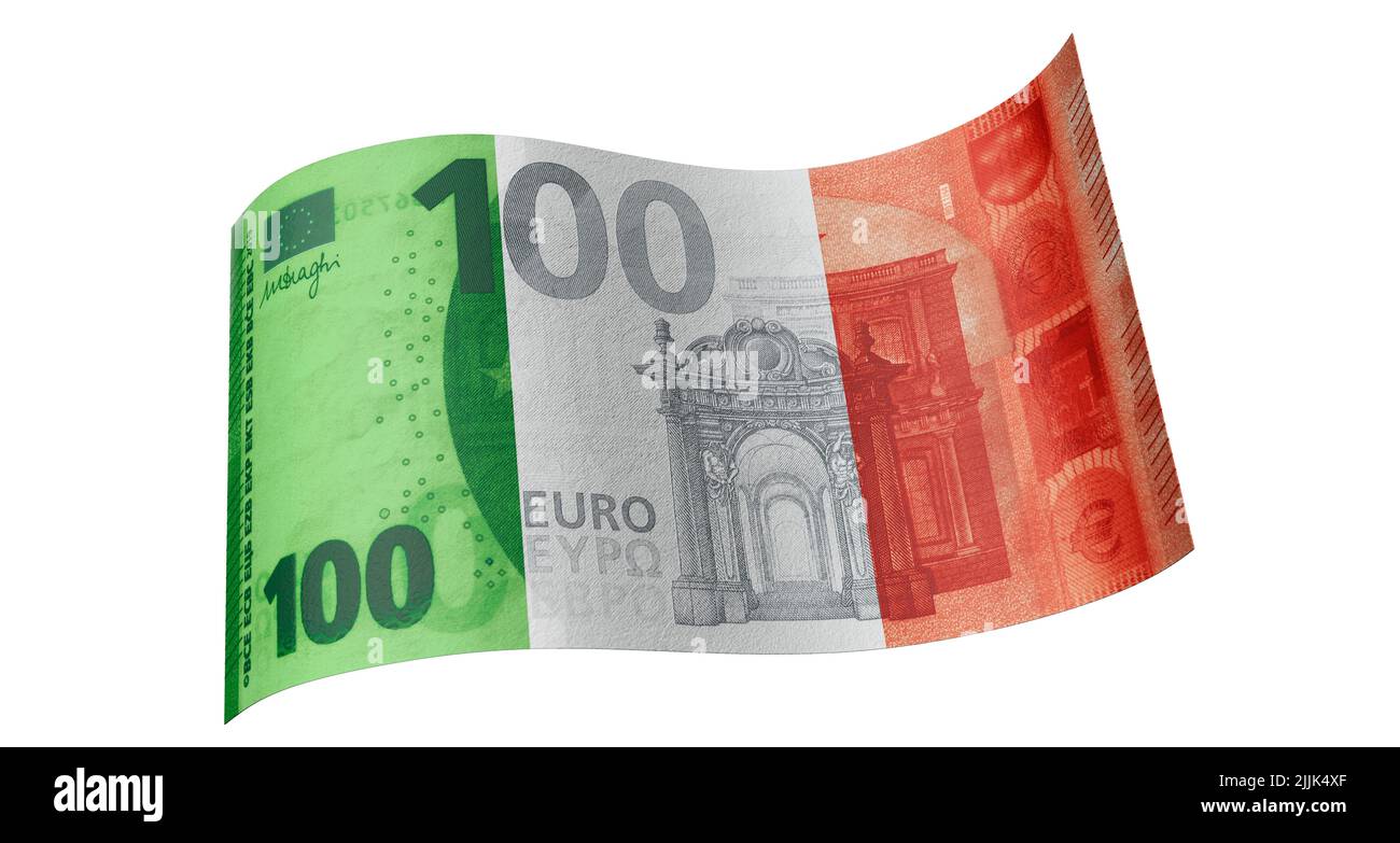 100-Euro-Note in grün-weiß-rot (italienische Flagge) Stockfoto