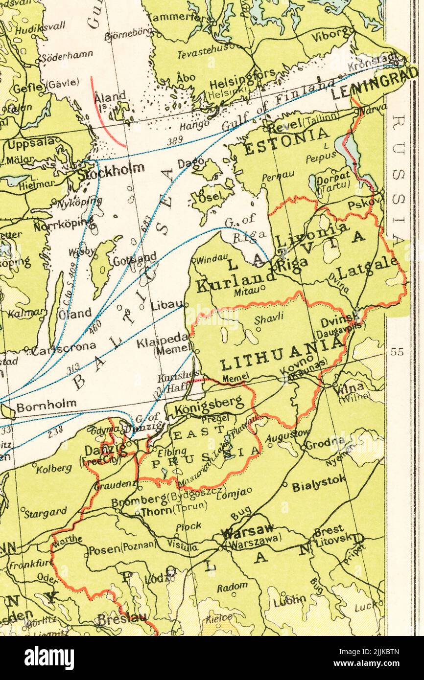 Atlaskarte 1930 der baltischen Staaten - Estland, Lettland (Livland), Litauen (Kurland, Kurland 