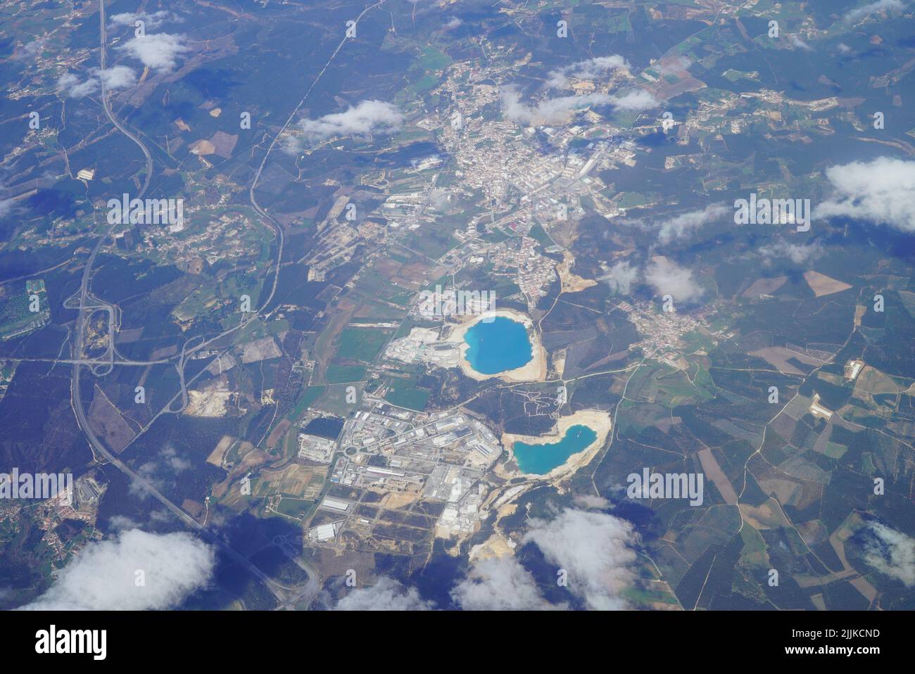 Der Blick aus dem Flugzeug - natürliche Kartengestaltung Stockfoto