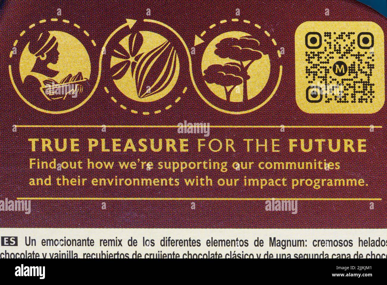 Wahre Freude für die Zukunft - Detail auf der Schachtel mit Magnum Classic Remix Eiscreme - UK Stockfoto