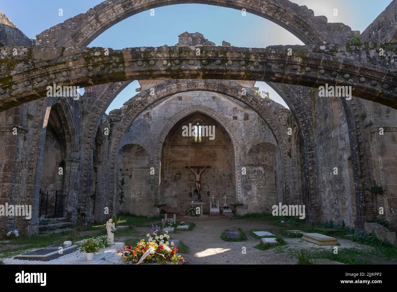 Die gotischen Kirchenruinen von Santa Marina in Cambados, Galizien, Spanien Stockfoto