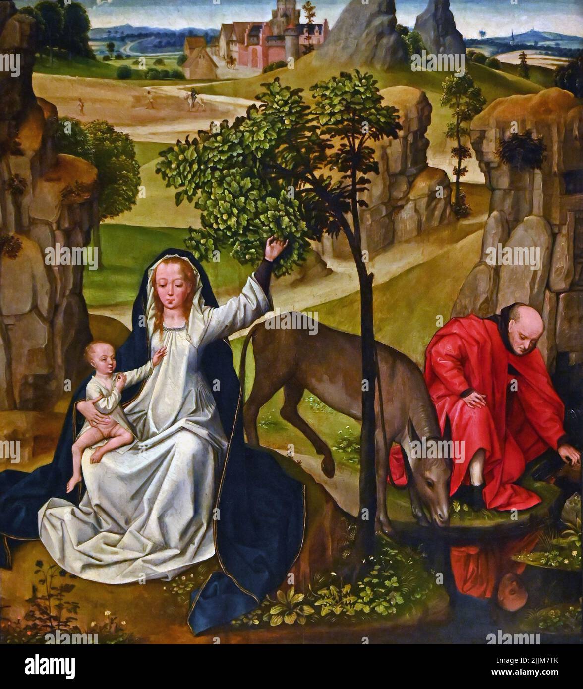 „Die Flucht nach Ägypten“. 1465-70. Dem Meister des Prado zugeschrieben. Öl auf der Platte. The Burrell Collection; Glasgow; Schottland; Vereinigtes Königreich. Stockfoto