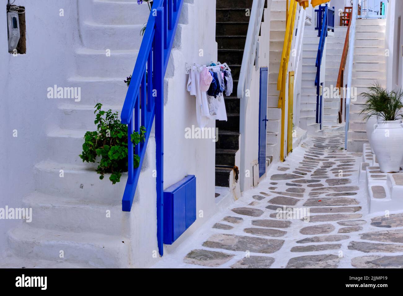 Griechenland, Kykladen, Mykonos-Insel, Chora, Mykonos-Stadt, Gassen der Altstadt Stockfoto