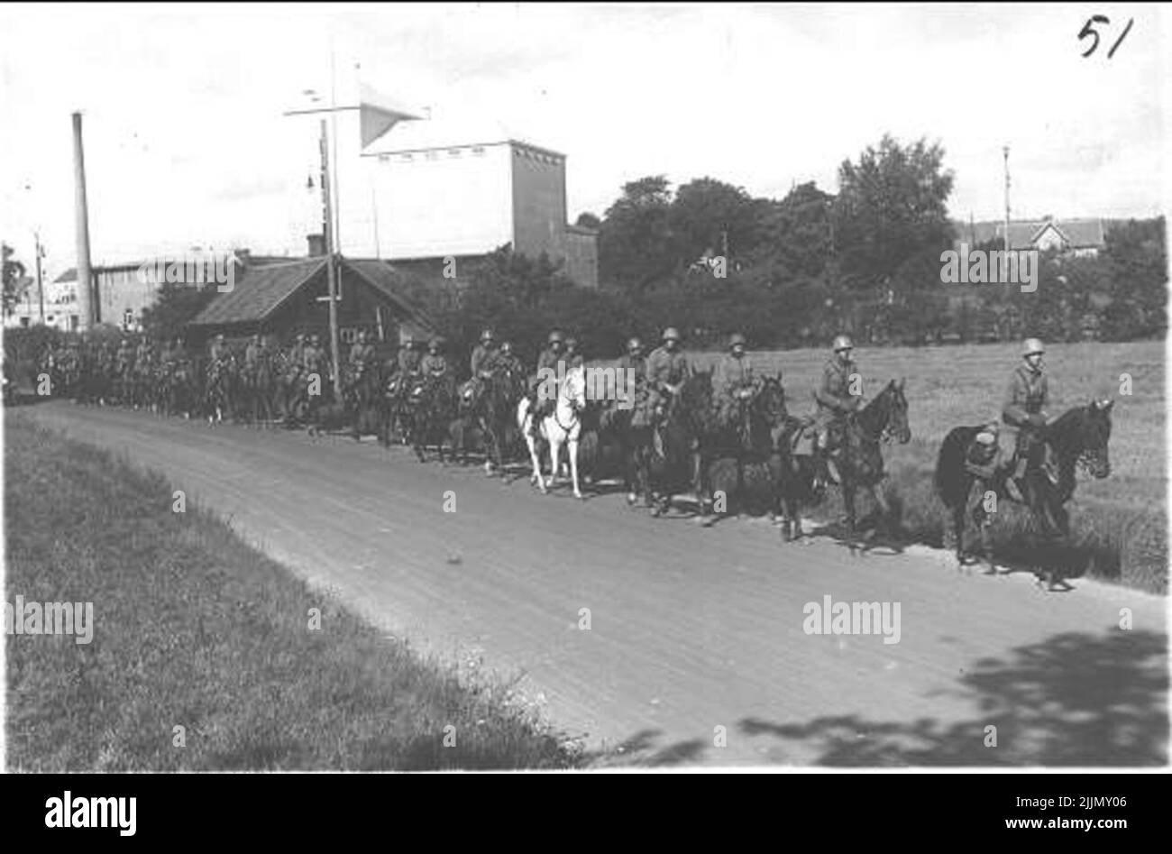 Label für verschluckte Granaten auf dem Weg nach draußen im Sommer märz. Truppenmanager Löjtn. Sven Littorin. Der Skim ist nein Stockfoto