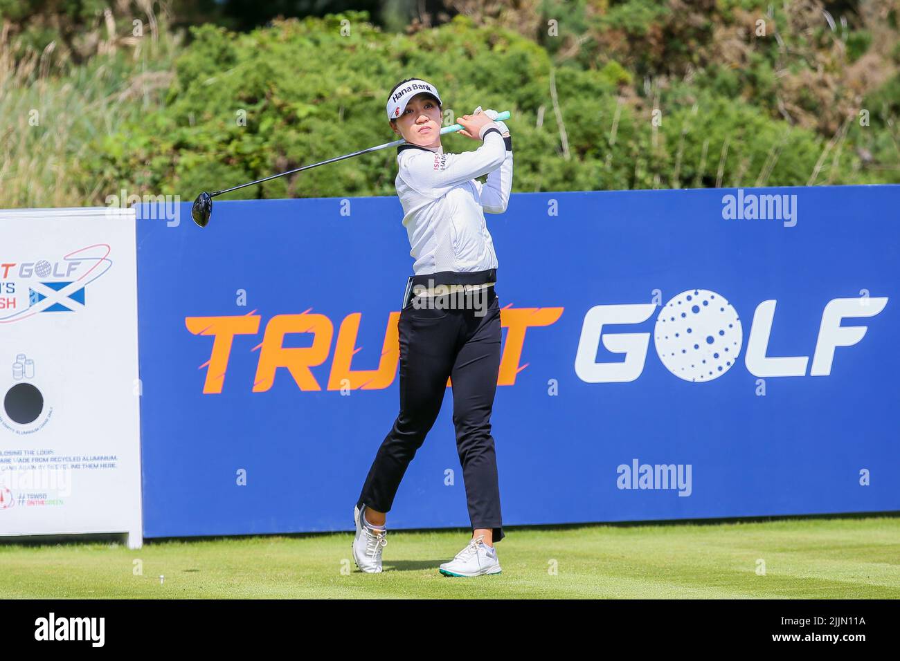 Irvine, Großbritannien. 27.. Juli 2022. Ein internationales Feld von 144 der weltbesten Golferinnen ist auf dem Dundonald Links Golf Course in der Nähe von Irvine, Ayrshire, Schottland, Großbritannien, um am Wettbewerb Trust Women's Scottish Open Golf teilzunehmen. Der Wettbewerb hat einen Geldbeutel von $2.000.000 und der Gewinner erhält 300.000 US-Dollar. Lydia ko ist am 7.. Kredit: Findlay/Alamy Live Nachrichten Stockfoto