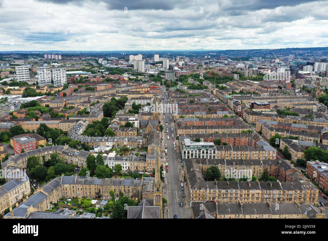 Luftdrohne blick auf das West End von Glasgow Stockfoto
