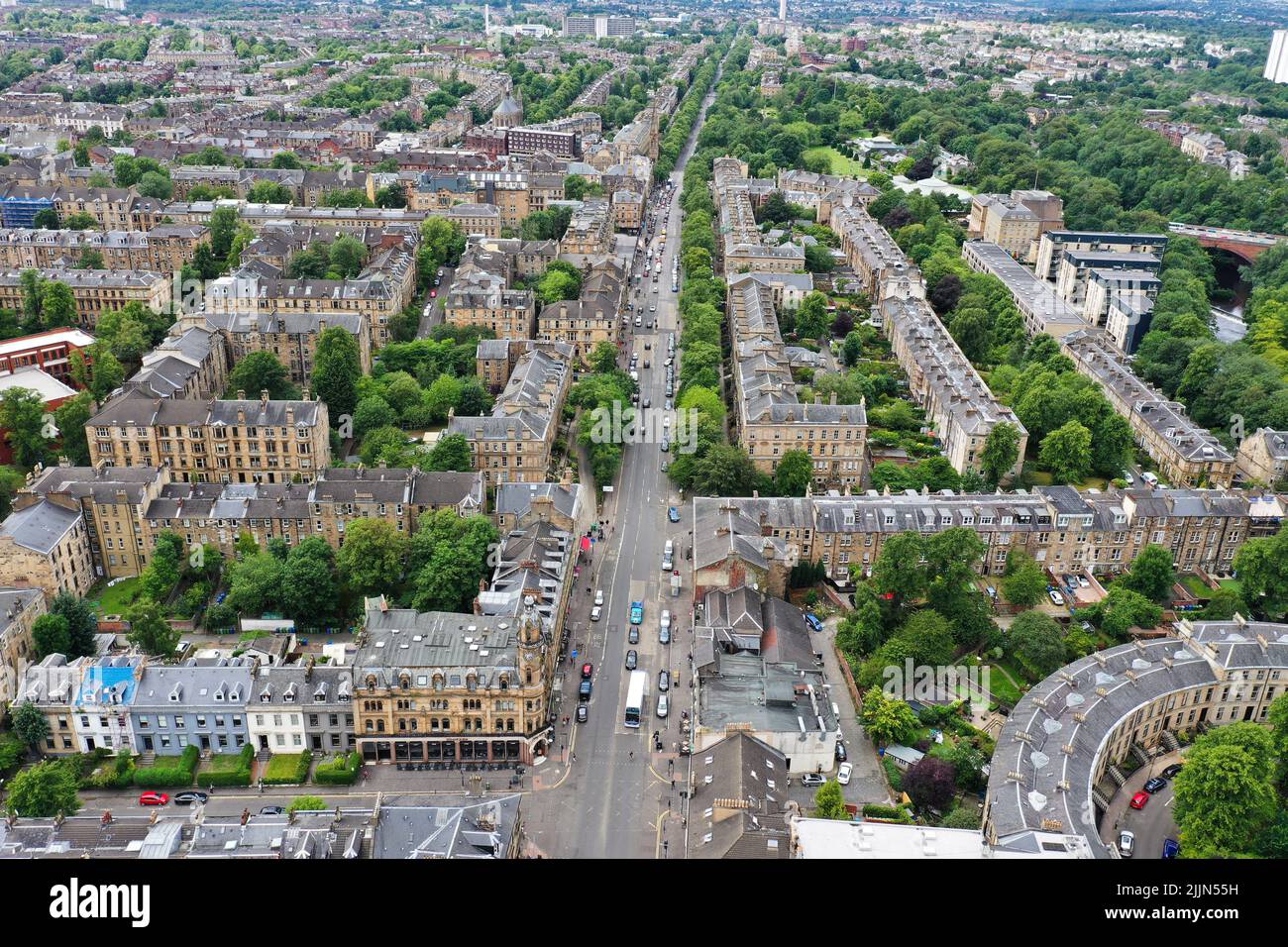 Luftdrohne blick auf das West End von Glasgowwest Stockfoto