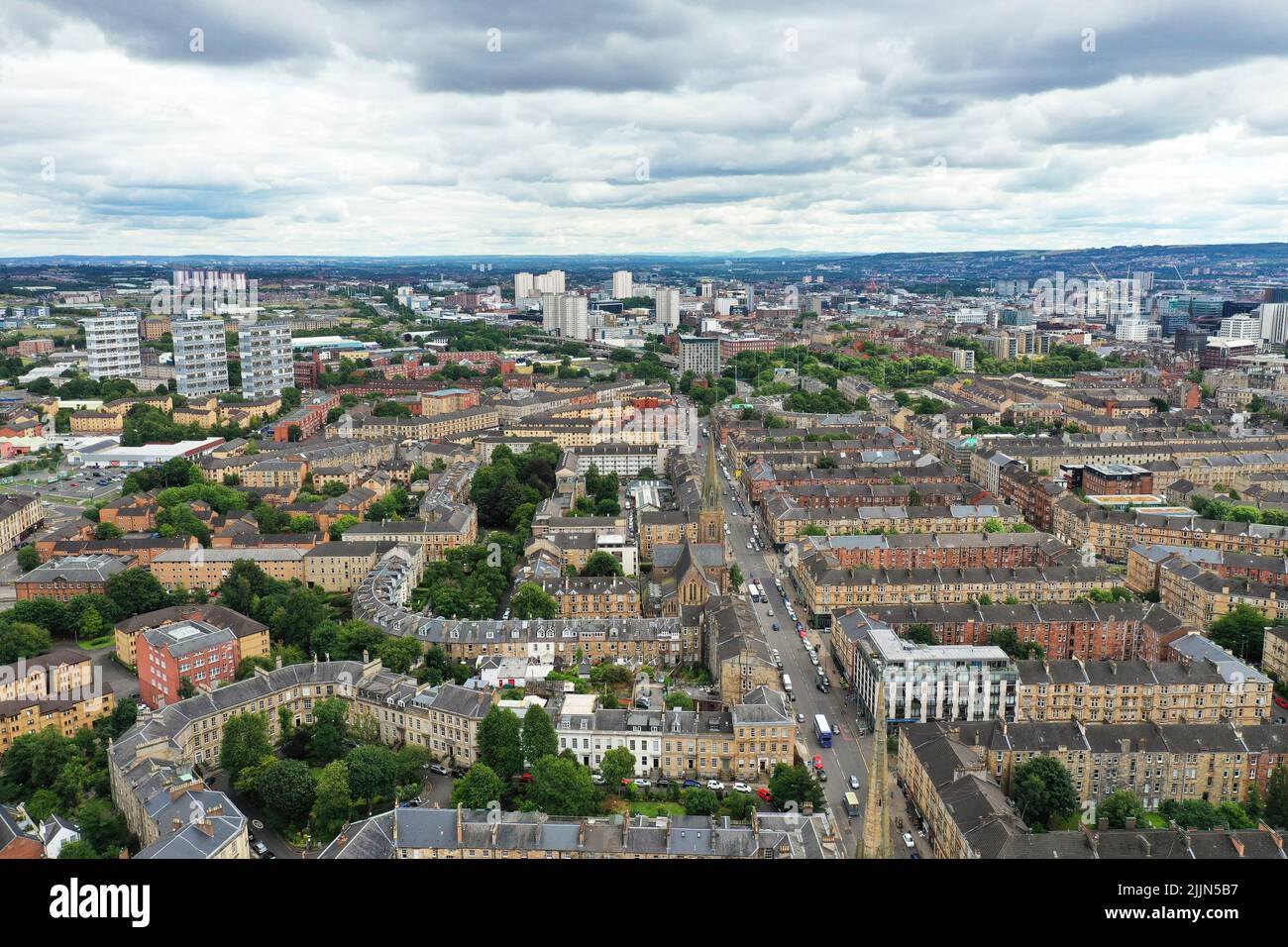 Luftdrohne blick auf das West End von Glasgow Stockfoto