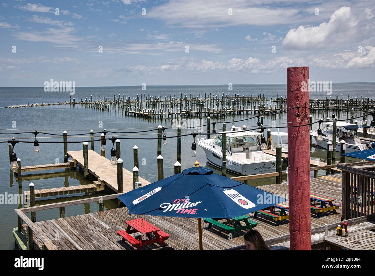 Eine Landschaft von einigen Docks in Gulf Shores, Alabama, USA Stockfoto