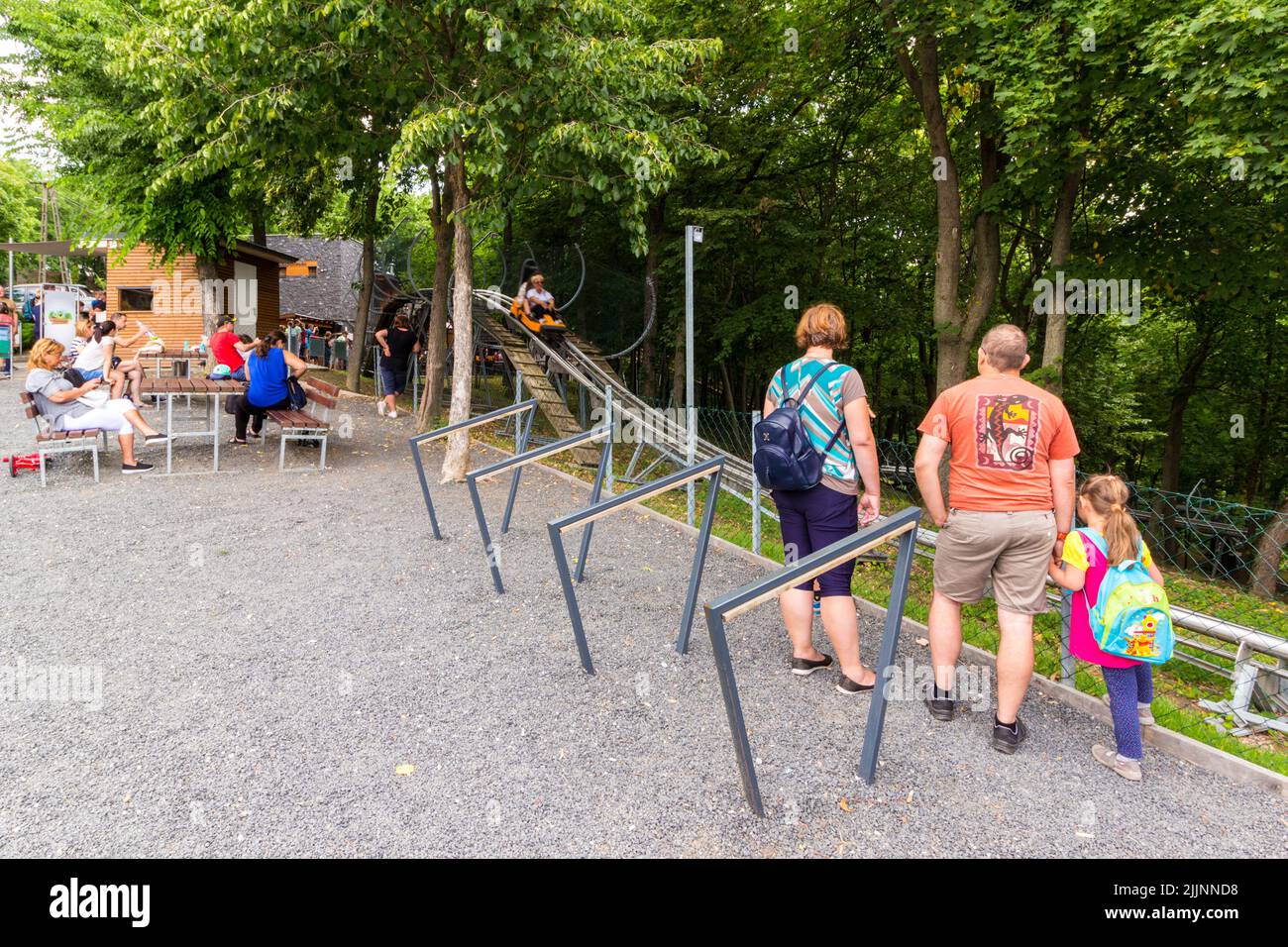 Startpunkt der Sommerrodel, Abenteuerpark, Balatonboglar, Balaton, Ungarn Stockfoto