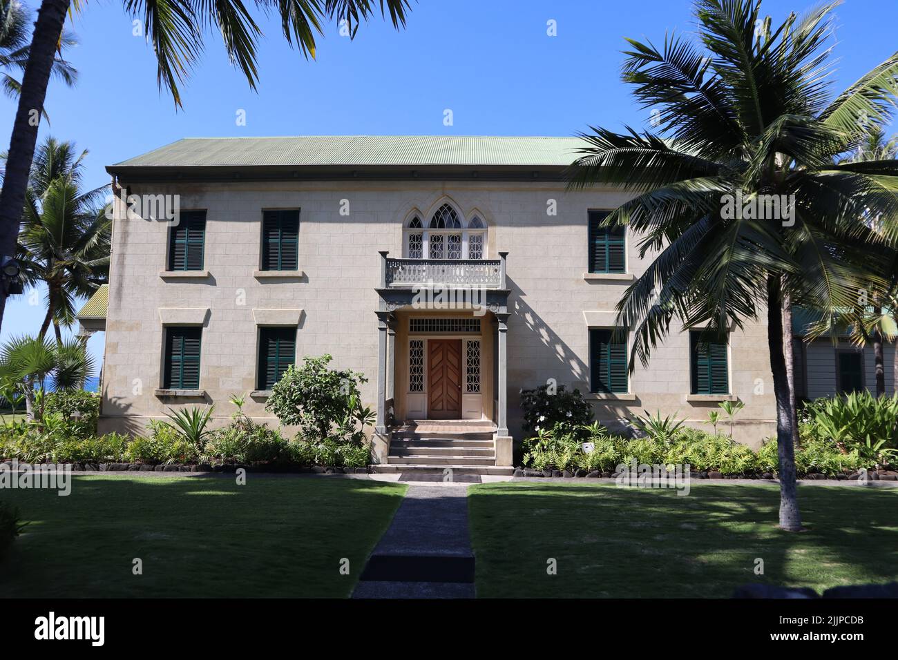 Ein Blick im Freien auf Hulihee Palace in der Innenstadt von Kona, Hawaii Stockfoto