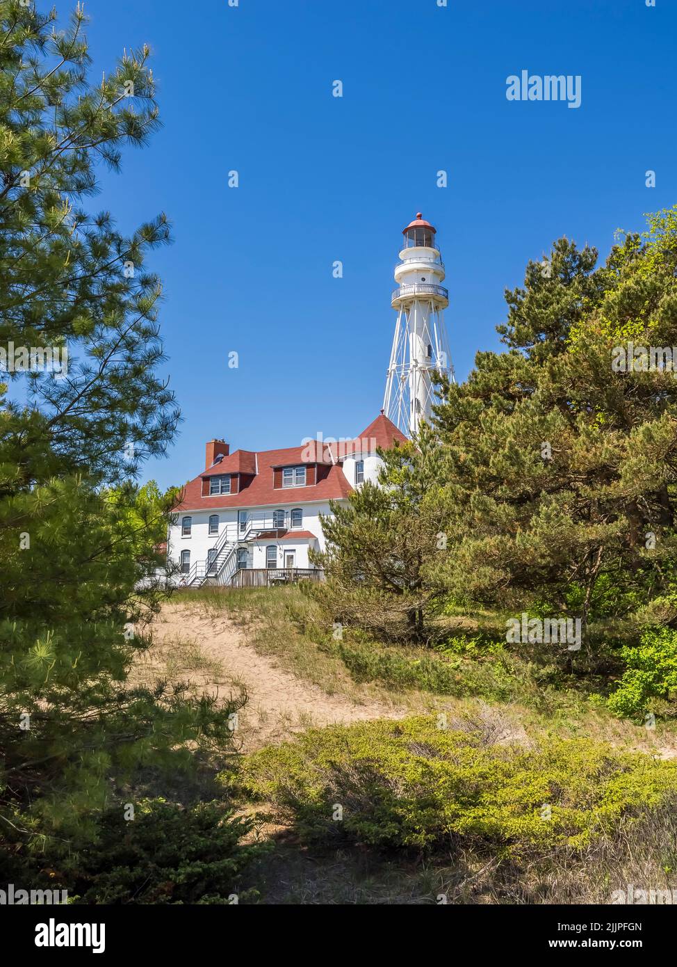 Rawley Point Lighthouse im Point Beach State Forest in Two Rides Wisconsin Stockfoto