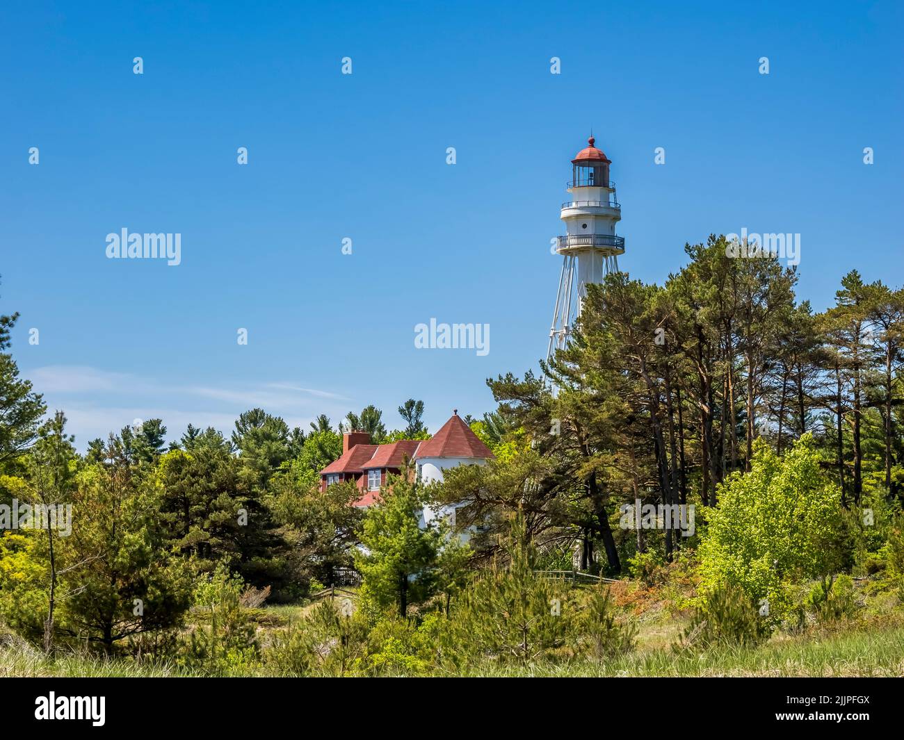 Rawley Point Lighthouse im Point Beach State Forest in Two Rides Wisconsin Stockfoto