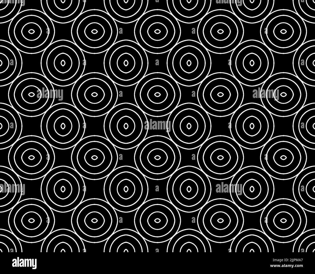 Eine Illustration eines nahtlosen spiralförmigen Fliesenmusters auf schwarzem Hintergrund Stockfoto