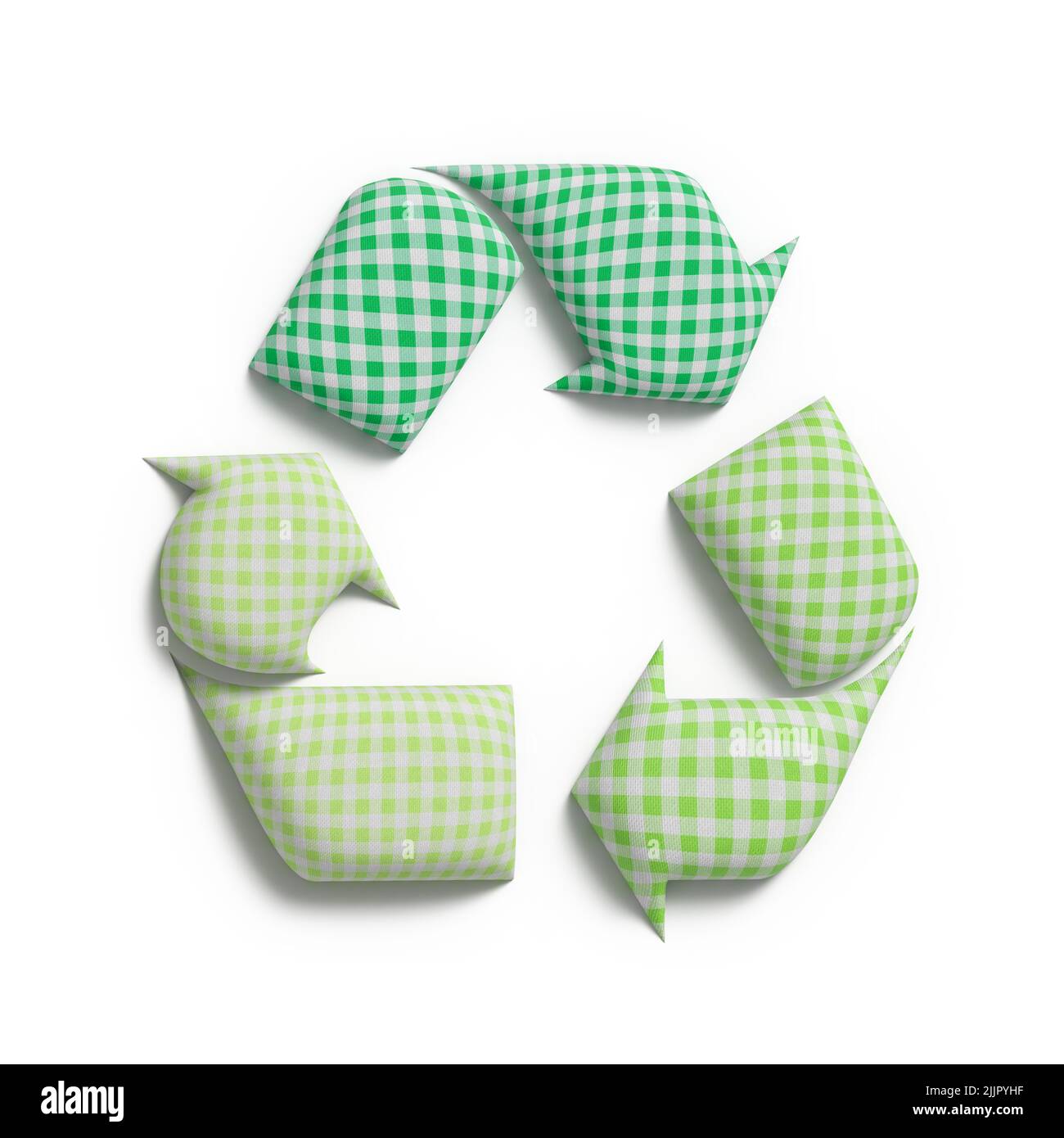 Recyceln Sie Textilien, recyceln Sie Symbole mit recyceltem Stoff, reduzieren Sie Textilabfälle und fördern Sie nachhaltige Mode Stockfoto
